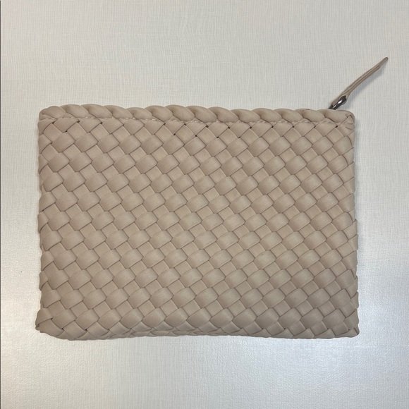 Used Naghedi cream light tan woven zippered cosmetic case pouch - Picture 1 of 13